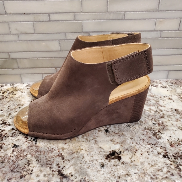 Clarks Cusion Suede Cork Wedges Slingback Women’s Sandals brown tupe new 8 - Picture 4 of 8